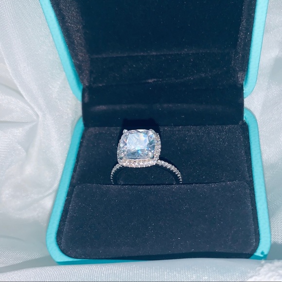 3.25Ct Halo Sterling Silver 925 Cushion Cut Engagement Solitaire Ring - Picture 5 of 8